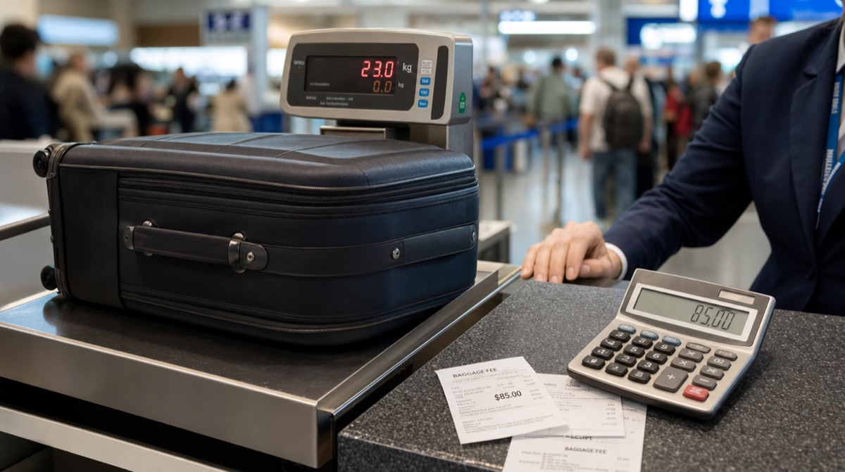 Koffer auf der Gepäckwaage am Check-in
