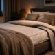 Gemuetliches Schlafzimmer mit Waermeunterbett an einem kalten Herbstabend