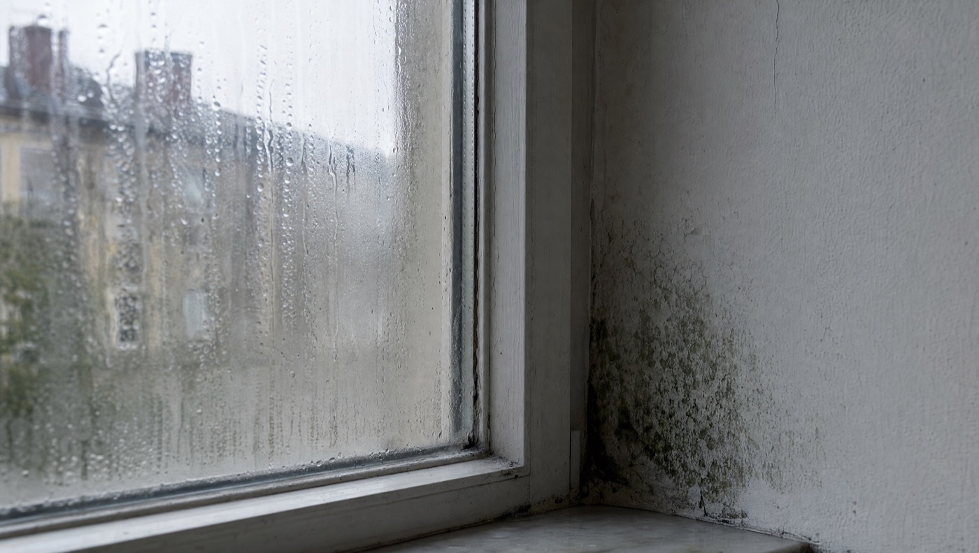 Beschlagenes Fenster und beginnender Schimmel